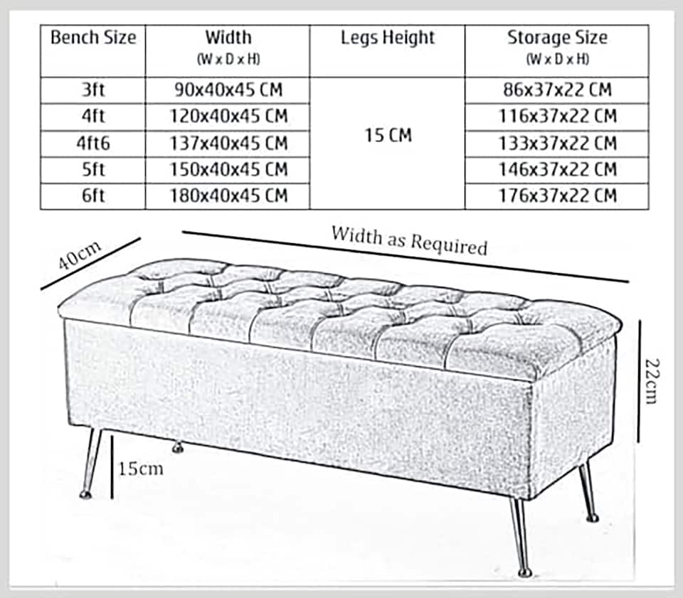 image 1 of 137cm Amara Chesterfield Ottoman Storage Bench - Plush Velvet Shoes Bench - White Upholstery Footstool Storage with Legs