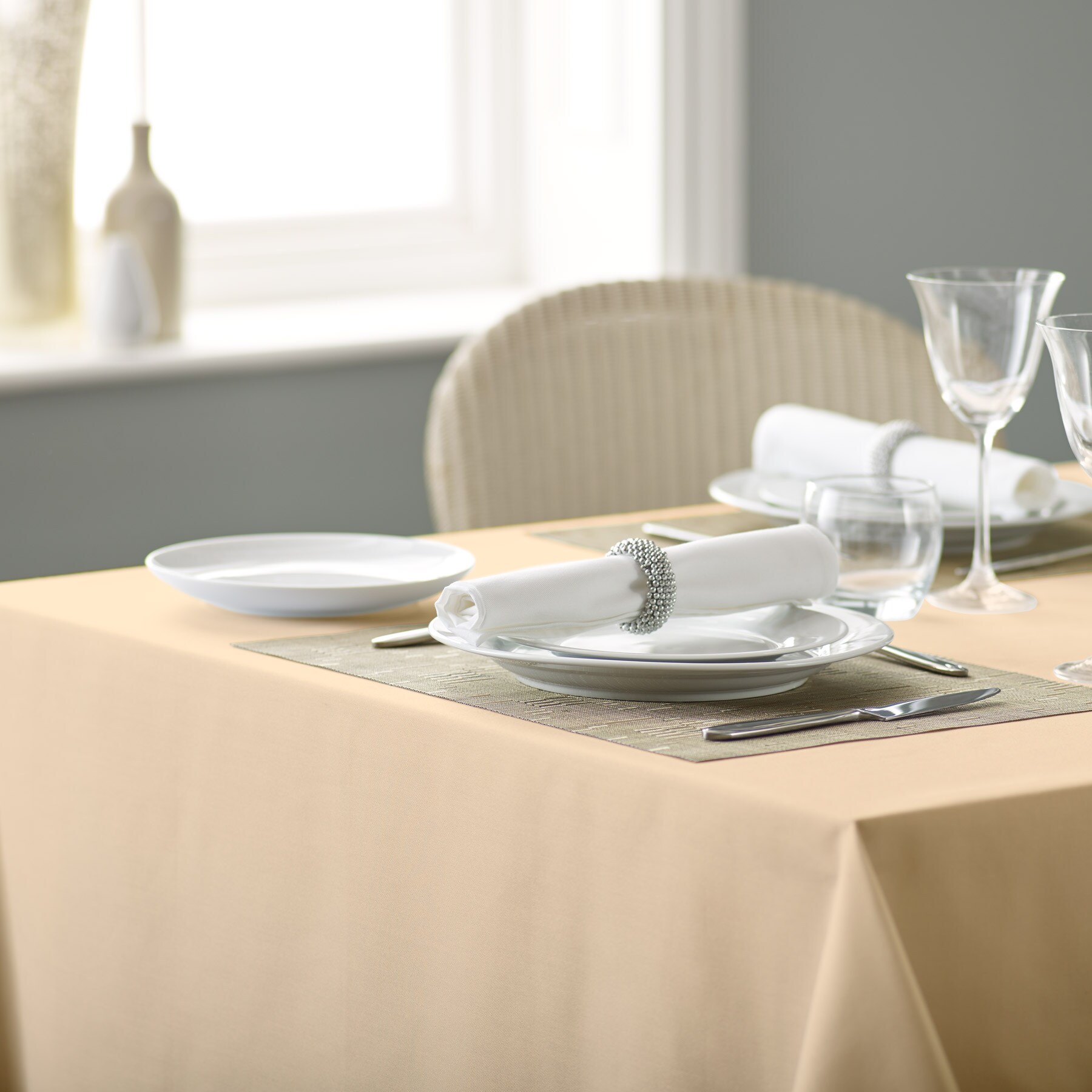 Vision Polyester Plain Coloured Tablecloth - Vanilla in Light Beige | Size: 114 cm x 114 cm