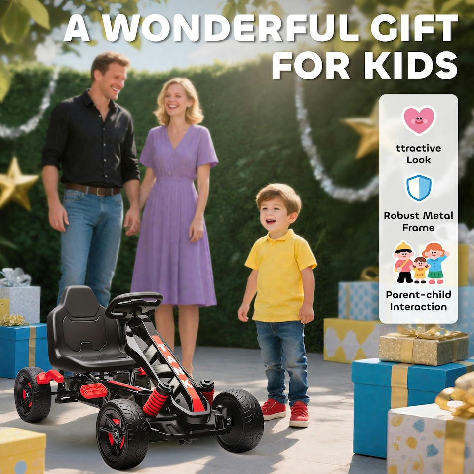 image 1 of AIYAPLAY Pedal Go Kart with Freewheel System, for Ages 3-6 Years, Red