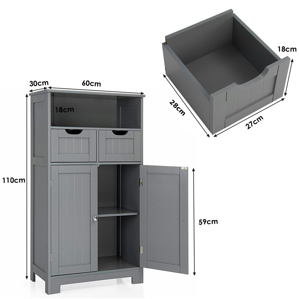 image 1 of COSTWAY Bathroom Cabinet Wooden Storage Cupboard Grey Grey