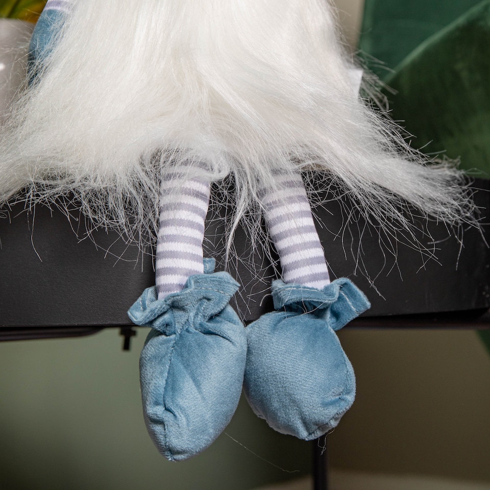 image 1 of 53cm Blue Sitting Christmas Gonk Decoration with Knitted Hat and Dangly Legs