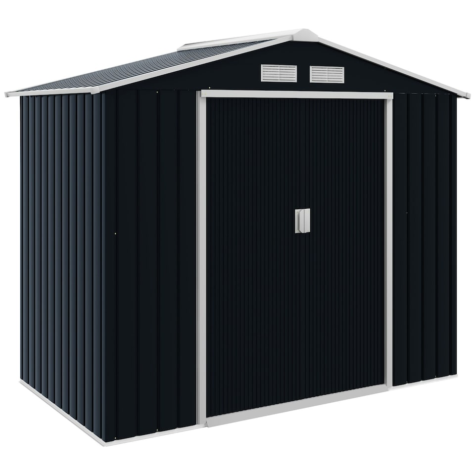 image 1 of Outsunny 7 x 4ft Garden Shed Storage with Foundation Kit and Vents, Dark Grey