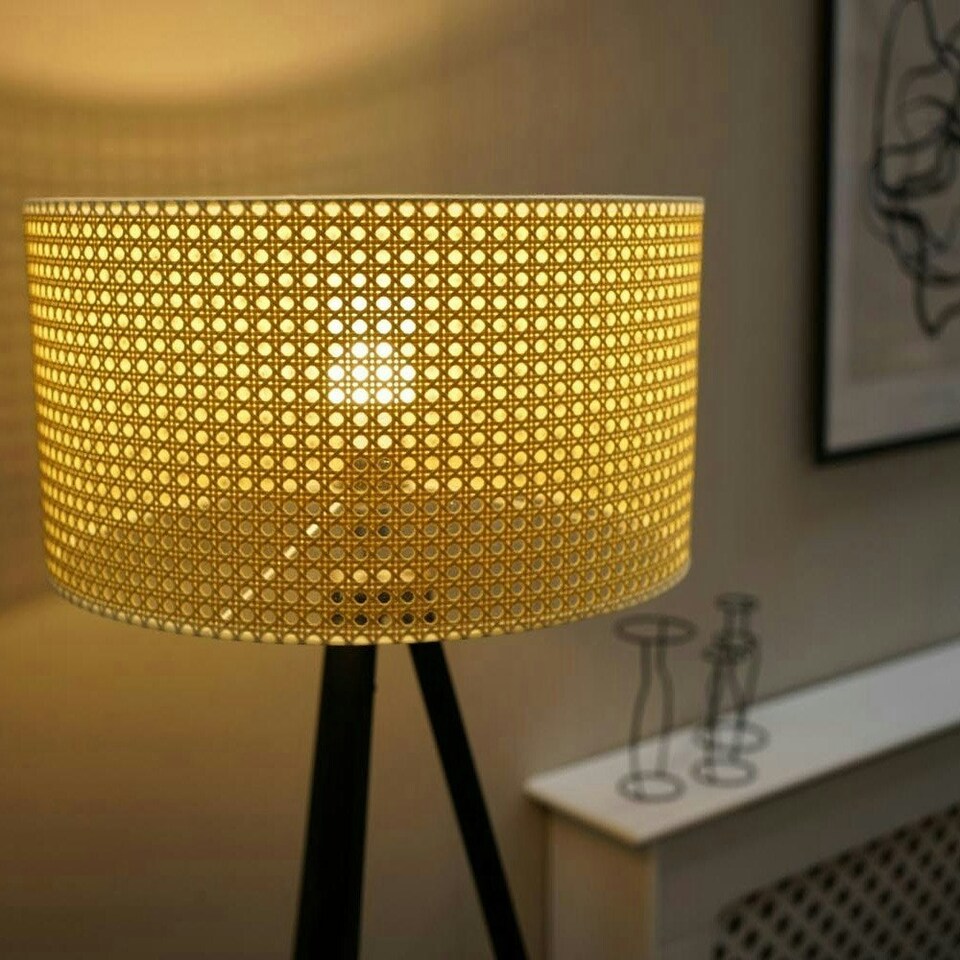 image 1 of ValueLights Barbro Black Tripod Floor Lamp Wicker Shade & Bulb