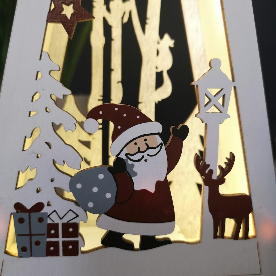 image 1 of 35cm Battery Operated Wooden Lit Tree with Santa Scene Christmas Decoration