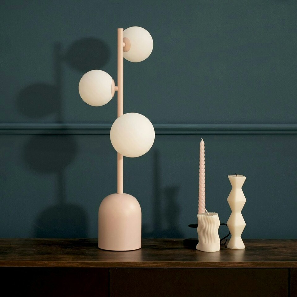 image 1 of ValueLights Marlow Blush Pink 3 Way Bedside Table Lamp with Glass Globe Lampshades Light - Bulbs Included | Pink