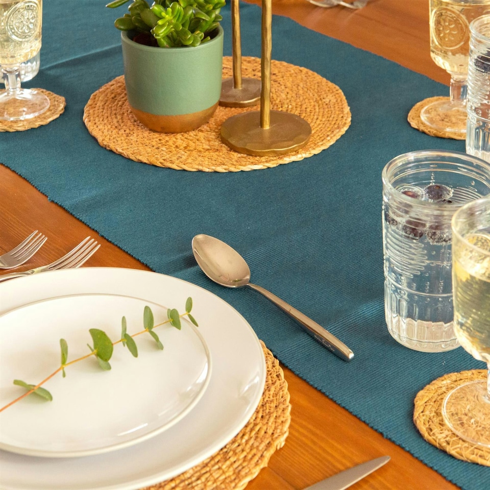image 1 of Nicola Spring Cotton Fabric Table Runner - 48cm x 183cm - Denim Blue Blue