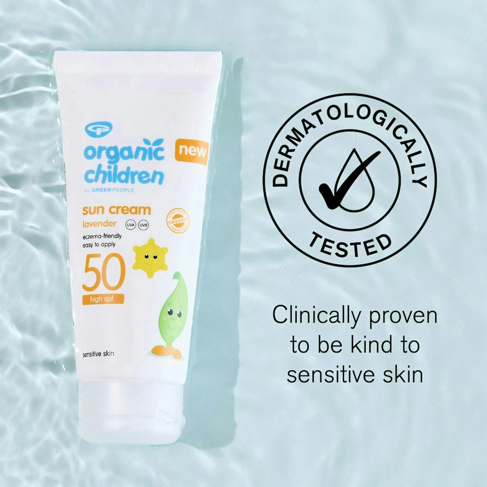 image 1 of Green People Organic Children Sun Cream SPF50 Lavender - Natural, Organic Sunscreen for Kids - Water Repellent, Reef Safe - Babies 6m+, 100ml