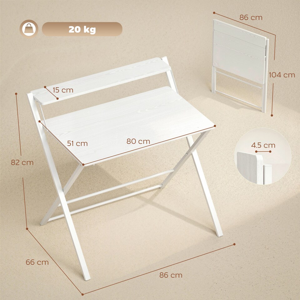 image 1 of HOMCOM Folding Desk with 2-Tier Shelf for Home Office