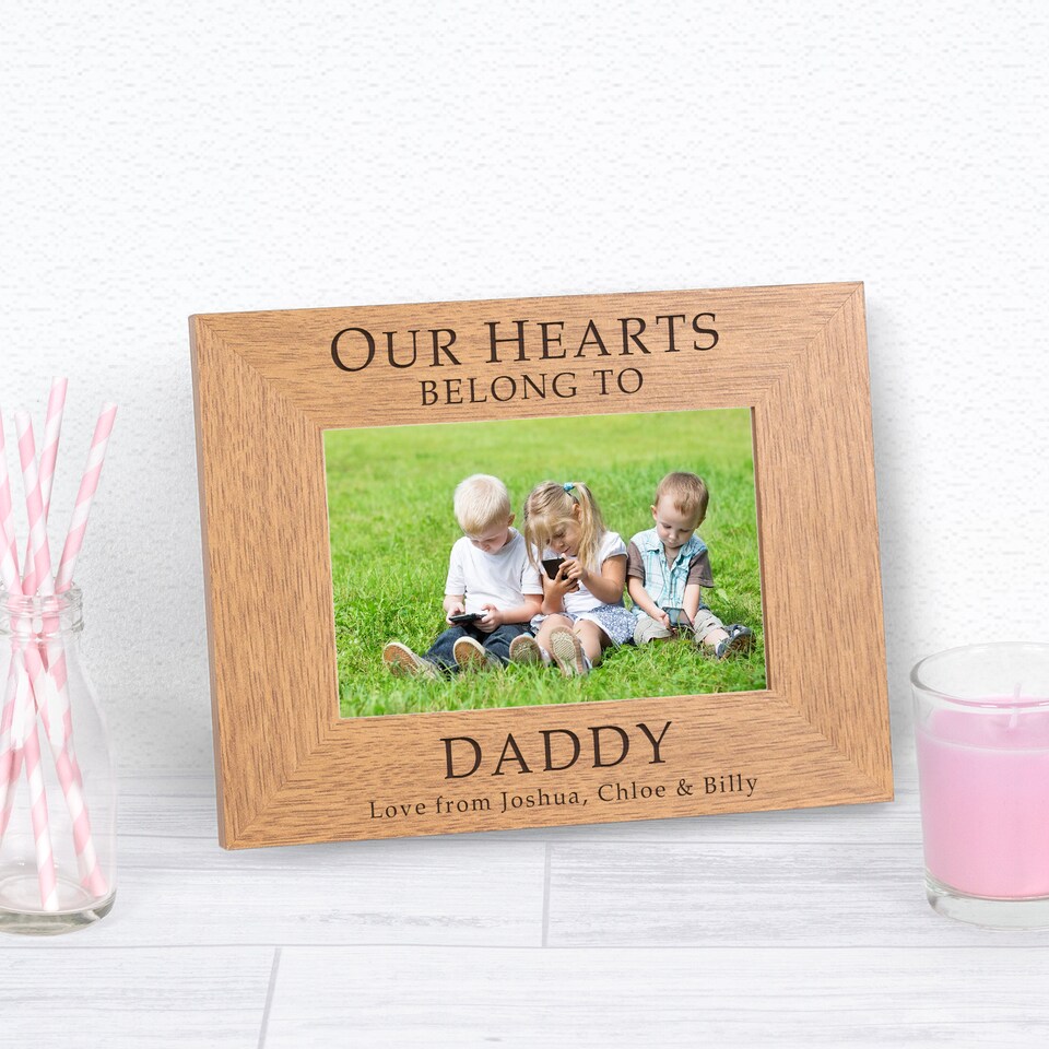 image 1 of Personalised Our Hearts Belong to Daddy Wood Picture Frame 6x4 Fathers Day Dad