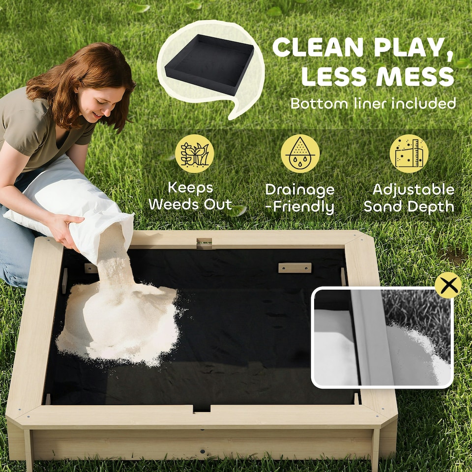 image 1 of Outsunny Kids Square Wooden Sandpit, Children Sandbox Outdoor Playset