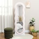 image 7 of HOMCOM Irregular Wavy Mirror Full Length, 160  50cm Free Standing, Leaning or Wall Mirror with Velvet Wrapped Frame and Arched Top for Living Room, Bedroom, White and Pink