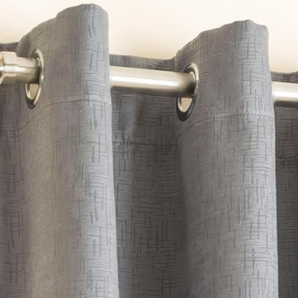 image 1 of Vogue Grey Curtains 66 x 54 inch (168 x 137 cm) Room Darkening Eyelet Thermal Noise Reducing Curtains for Bedroom and Living Room
