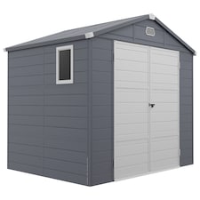 Outsunny 8 x 6ft Plastic Garden Storage Shed with Foundation Kit, Polypropylene Outdoor Storage Tool House with Ventilation Slots and Lockable Door, Grey
