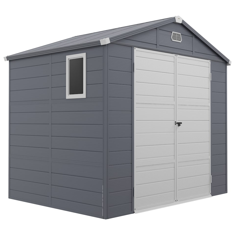 image 1 of Outsunny 8 x 6ft Plastic Garden Storage Shed with Foundation Kit, Polypropylene Outdoor Storage Tool House with Ventilation Slots and Lockable Door, Grey
