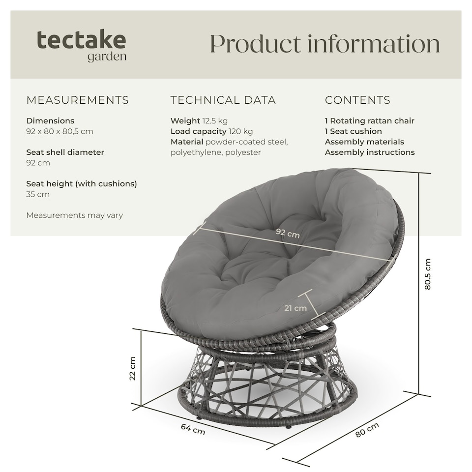 image 1 of Garden Chair Gargano - rotatable, resilient polyrattan, comfortable round cushion, Grey