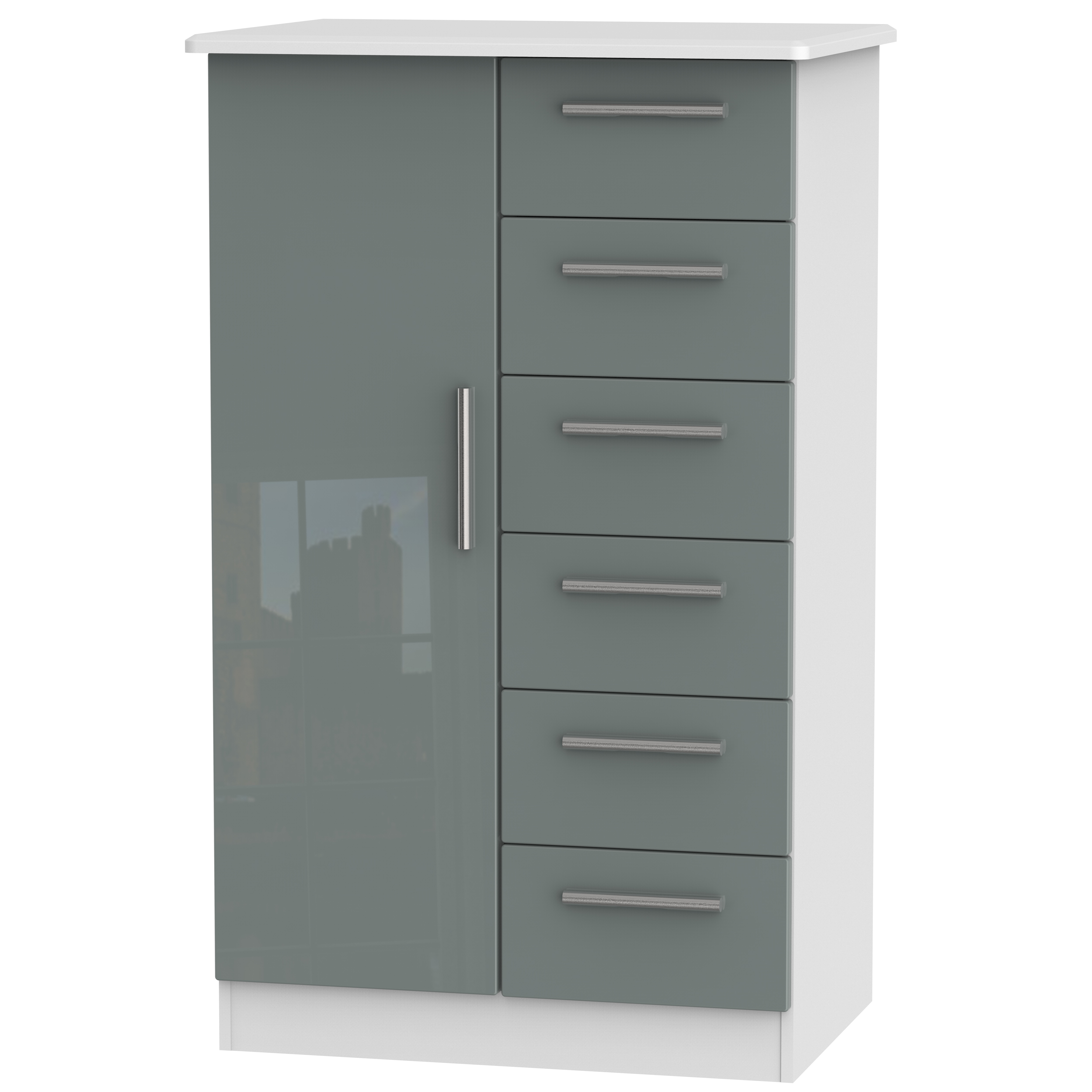 Windsor 1 Door 5 Drawer Childrens Wardrobe in Grey Gloss & White