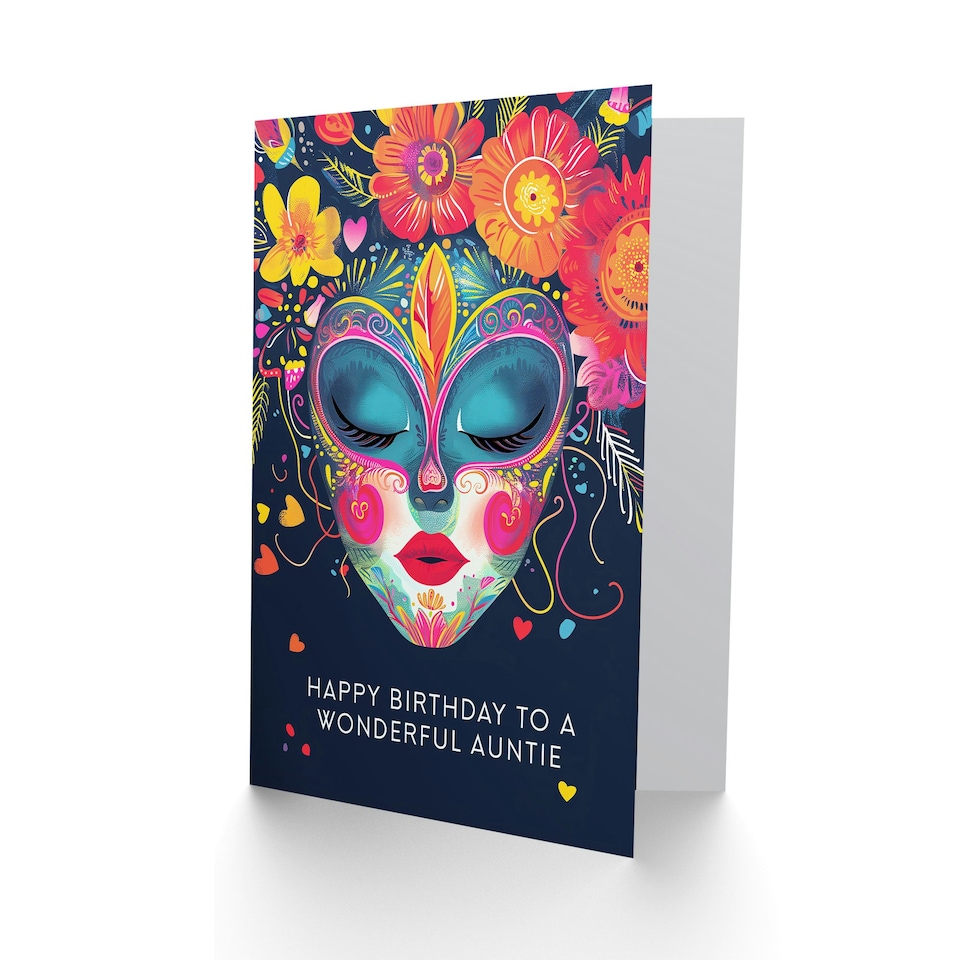 image 1 of Floral Headdress Love Hearts Flowers Auntie Birthday Card
