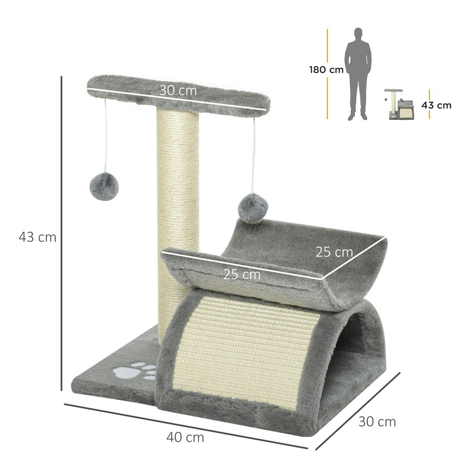 image 1 of PawHut Cat Tree Tower, Rotatable Top Bar, Sisal Post, Tunnel, Balls, Grey