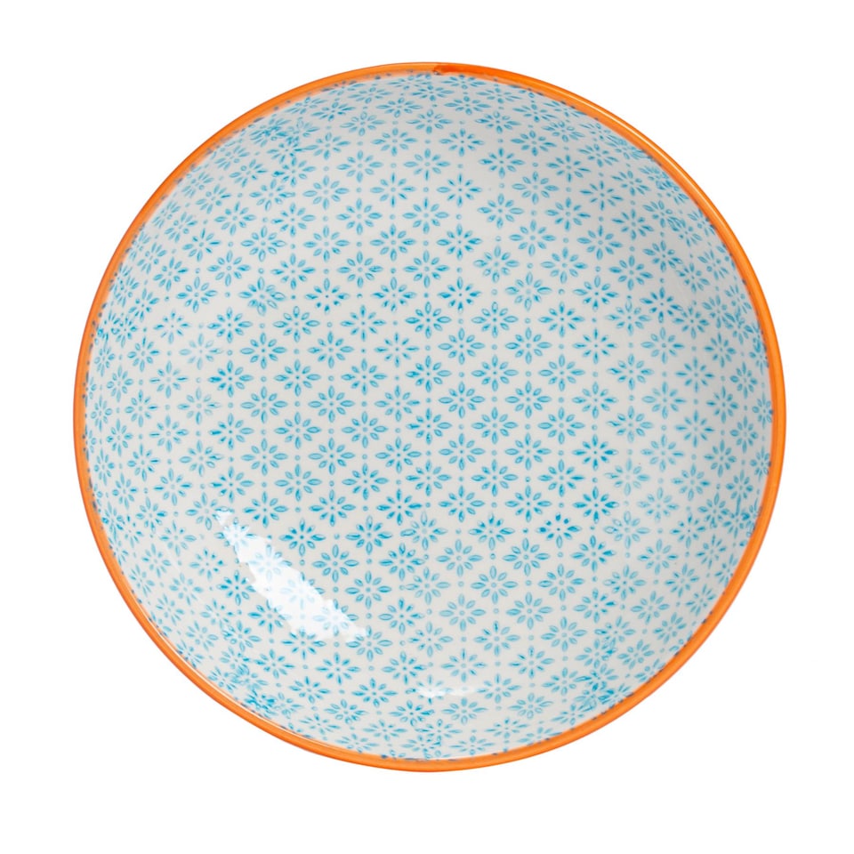image 1 of Nicola Spring Hand-Printed Pasta Bowls - 22cm - Blue - Pack of 6 | Blue | Blue