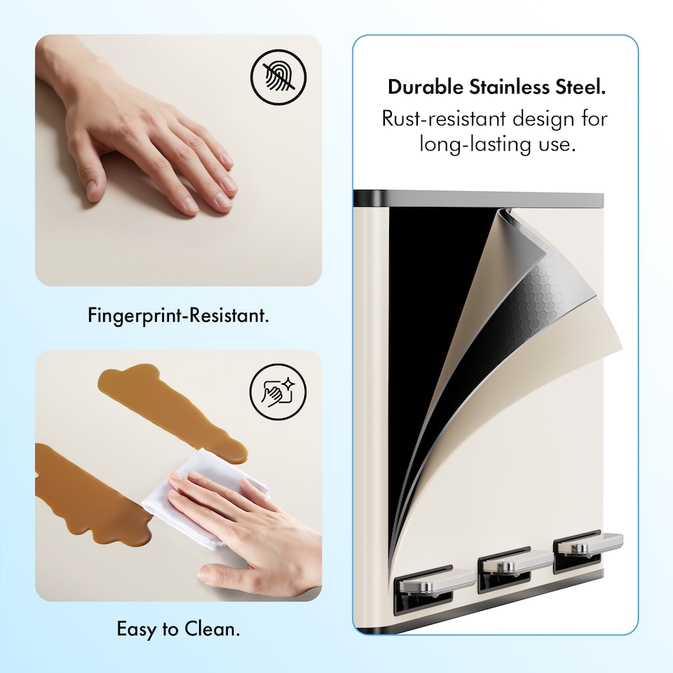 image 1 of 3 Compartment 45L Waste & Recycling Kitchen Bin (3 x 15L) | Cream | Cream | 45L