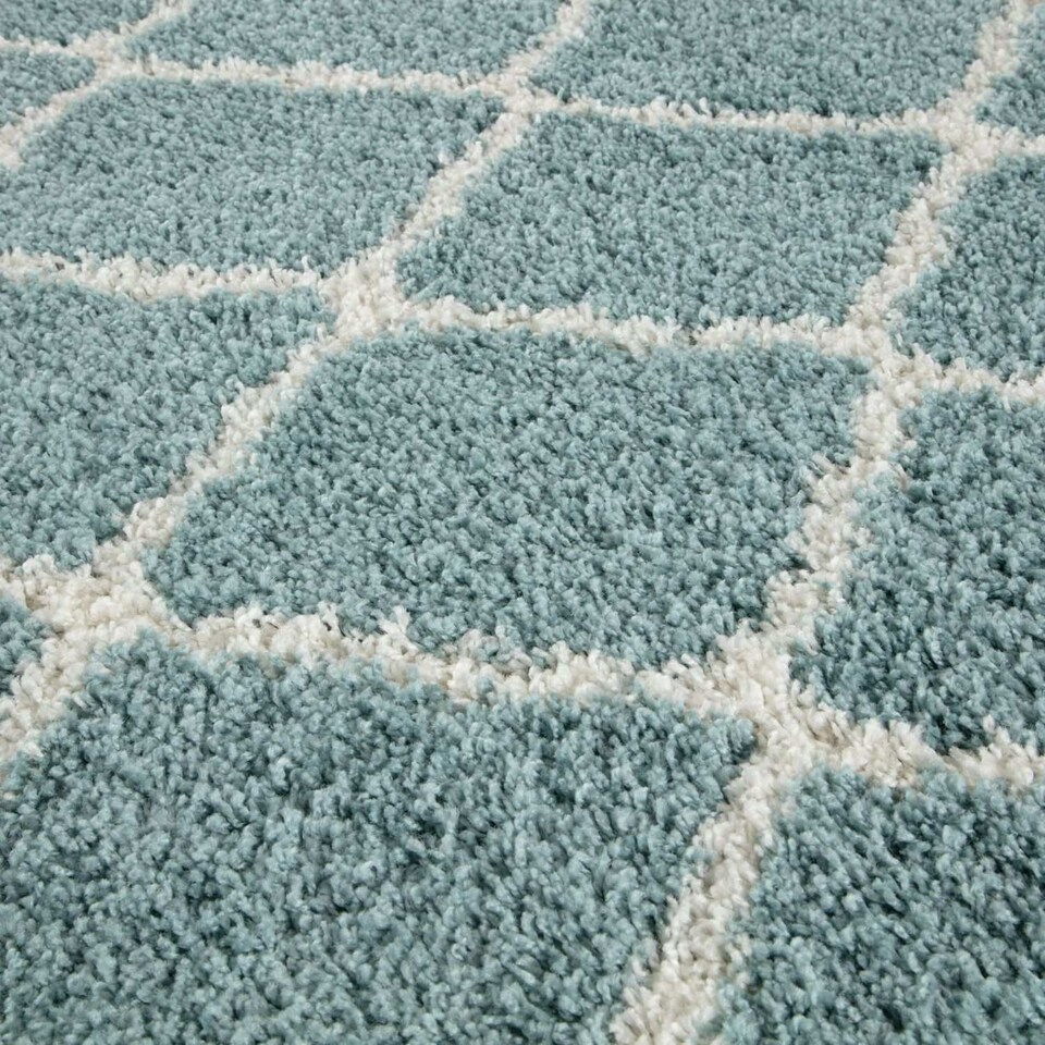 image 1 of The Rugs Moroccan Collection Soft High Pile Shaggy Lattice Floor Rugs and Runners Living Room