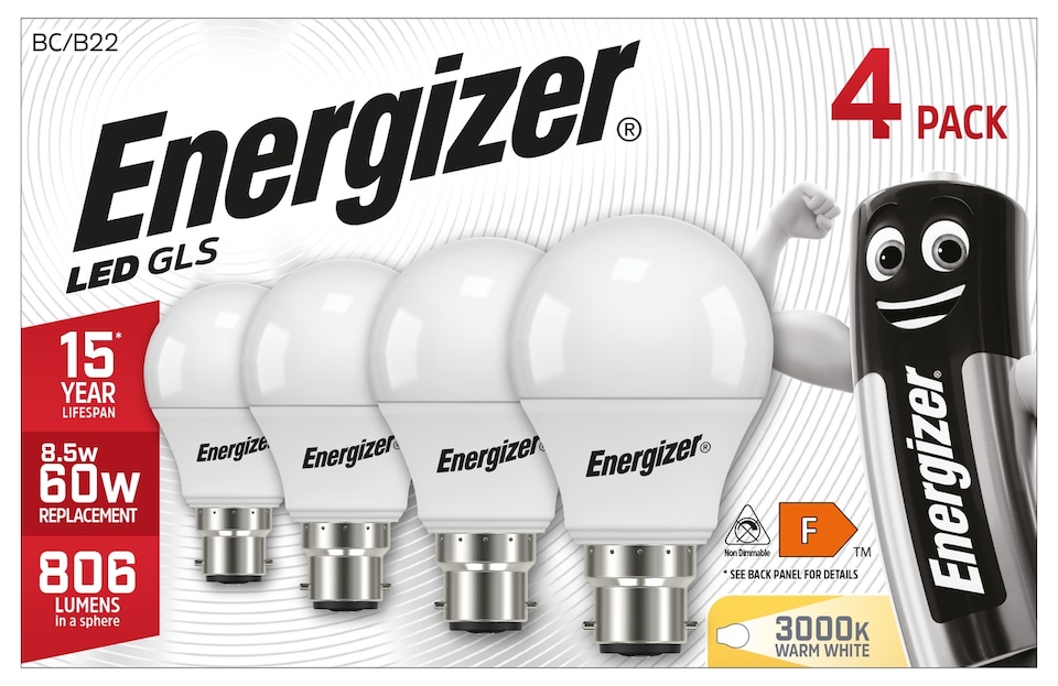 image 1 of Energizer LED GLS B22 806lm 8.5W 3000K (Warm white) - Pack of 4