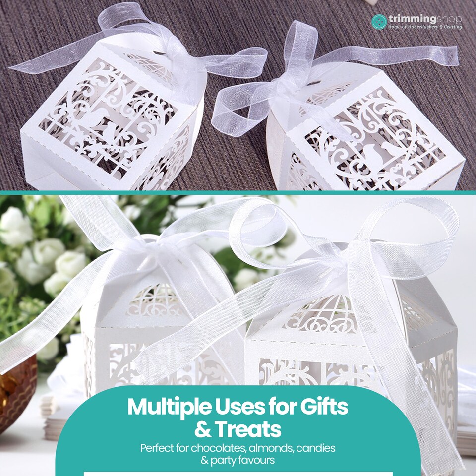 image 1 of Love Birds Wedding Favour Boxes with Organza Ribbon Gift Boxes - 50pcs