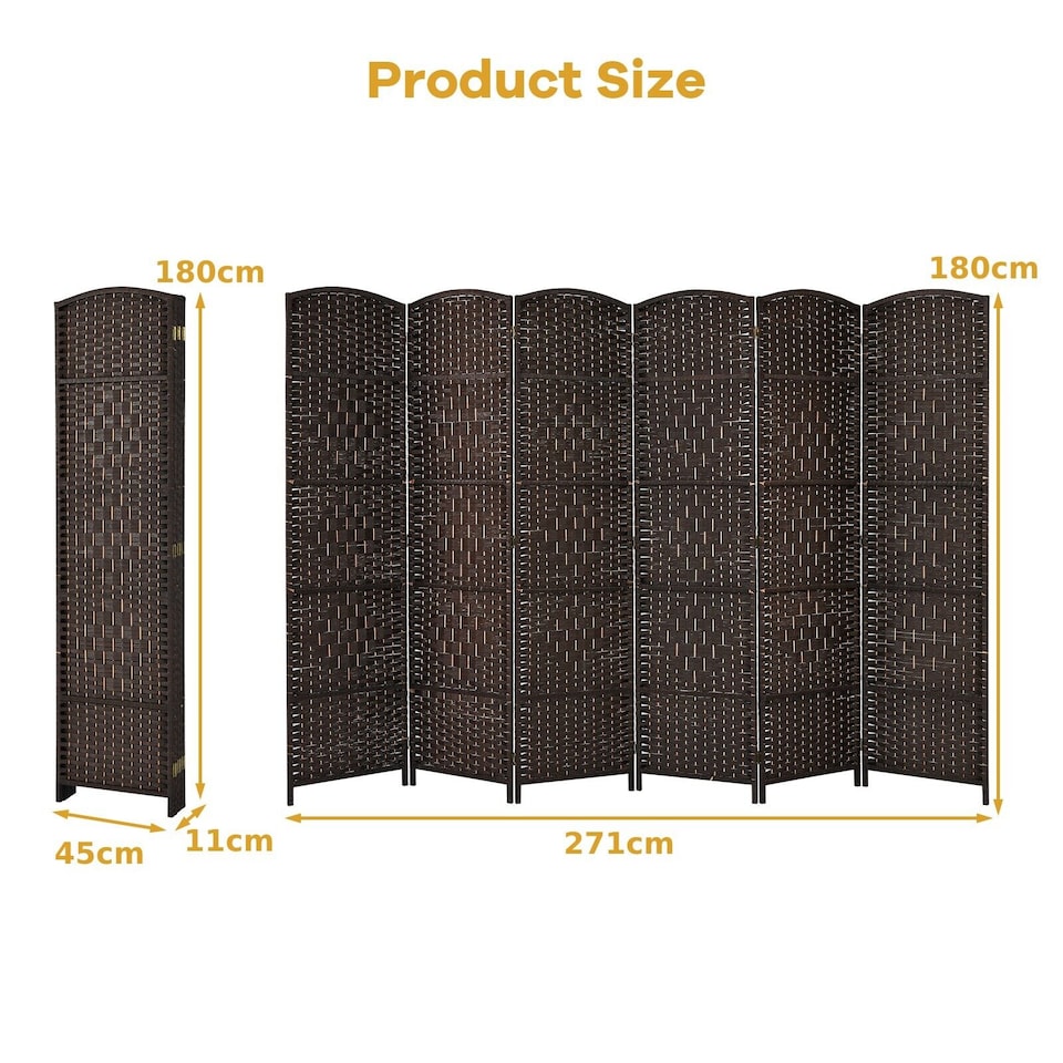 image 1 of COSTWAY 6 Panel Room Divider Privacy Screen Wall Folding Partition Hand woven Rattan