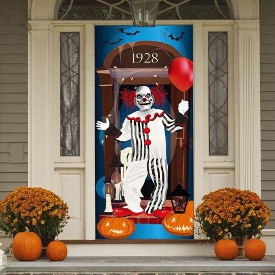 image 1 of Circus Clown Halloween Plastic Door Cover 182cm x 76cm