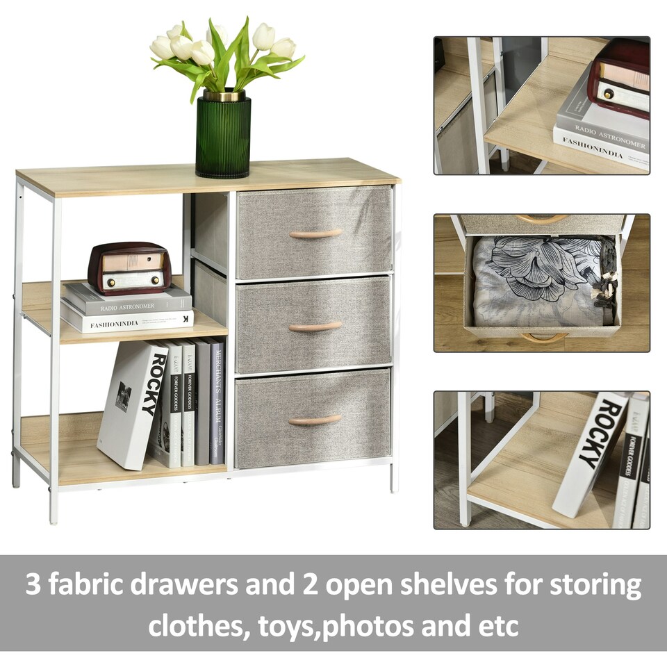 image 1 of HOMCOM Chest Dresser Tower with 3 Drawers Storage Cabinet Organizer, Beige