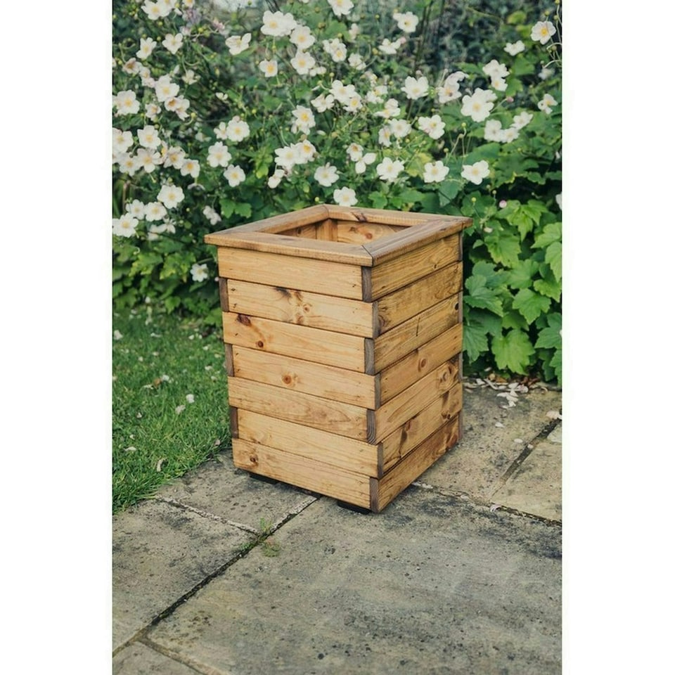 image 1 of Multi Pack of 3 - Valley Tall Square Planter - Timber - L39 x W39 x H52 cm - Garden Trough - Fully Assembled Brown