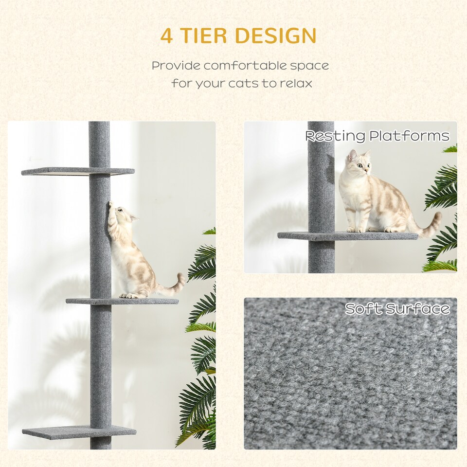 image 1 of PawHut 260cm Cat Tree Floor To Ceiling Adjustable Height