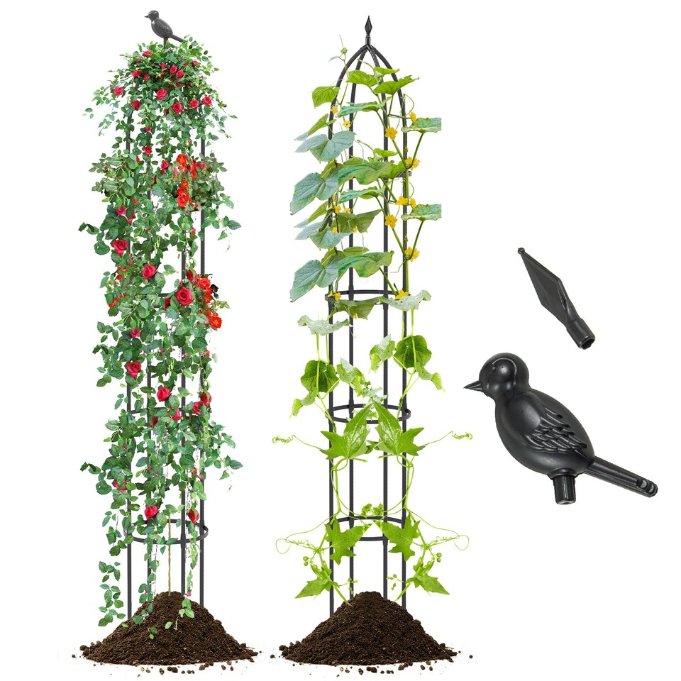 image 1 of COSTWAY 197 cm Tall Metal Obelisk Trellis 2-Pack Garden Trellis