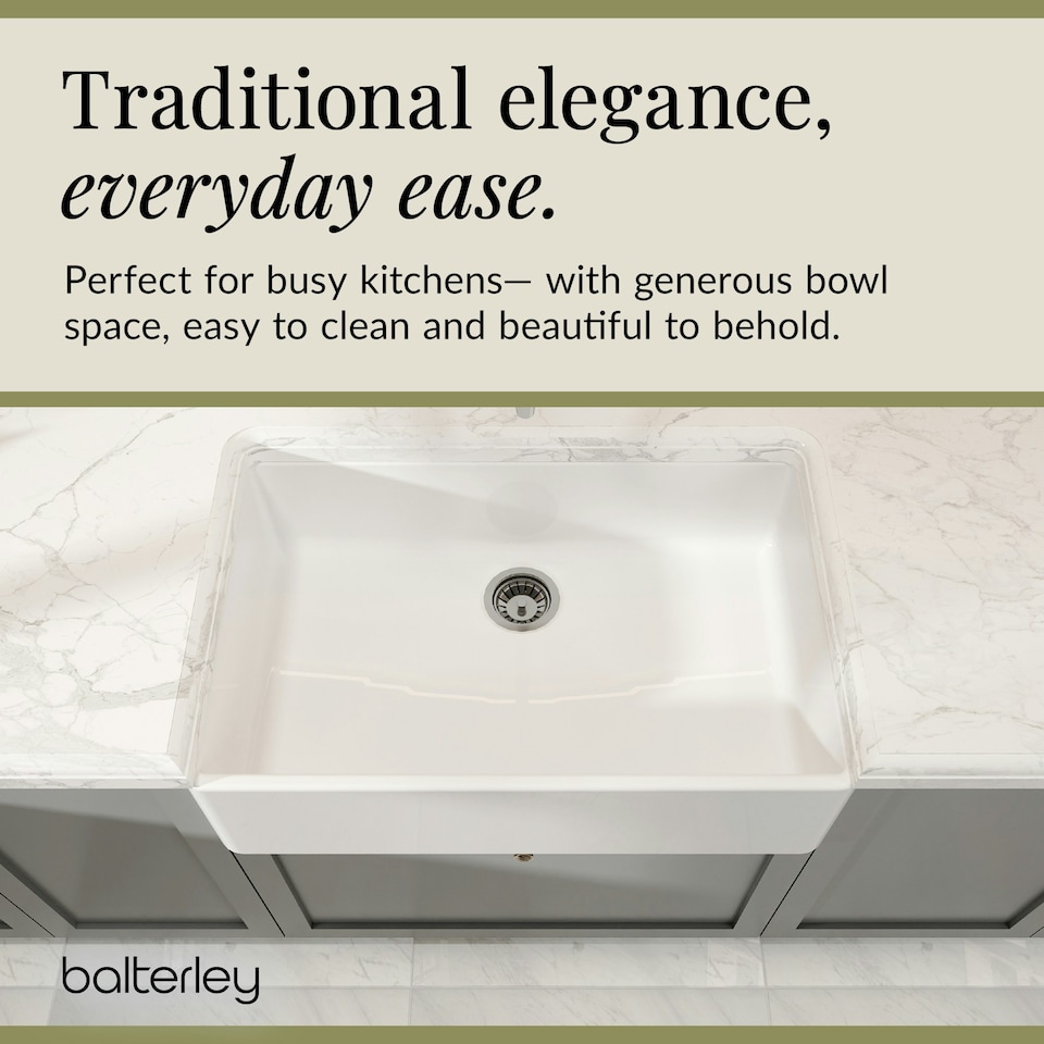 image 1 of 795mm - Single Bowl Fireclay Butler Kitchen Sink  -  Chrome Waste