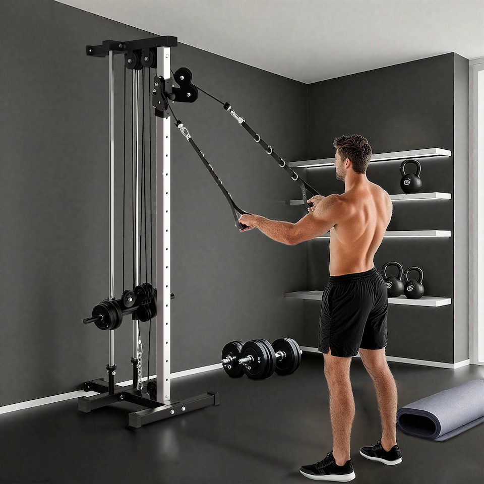 image 1 of SPORTNOW Wall Mount Cable Station with 15 Positions Adjustable Dual Pulleys