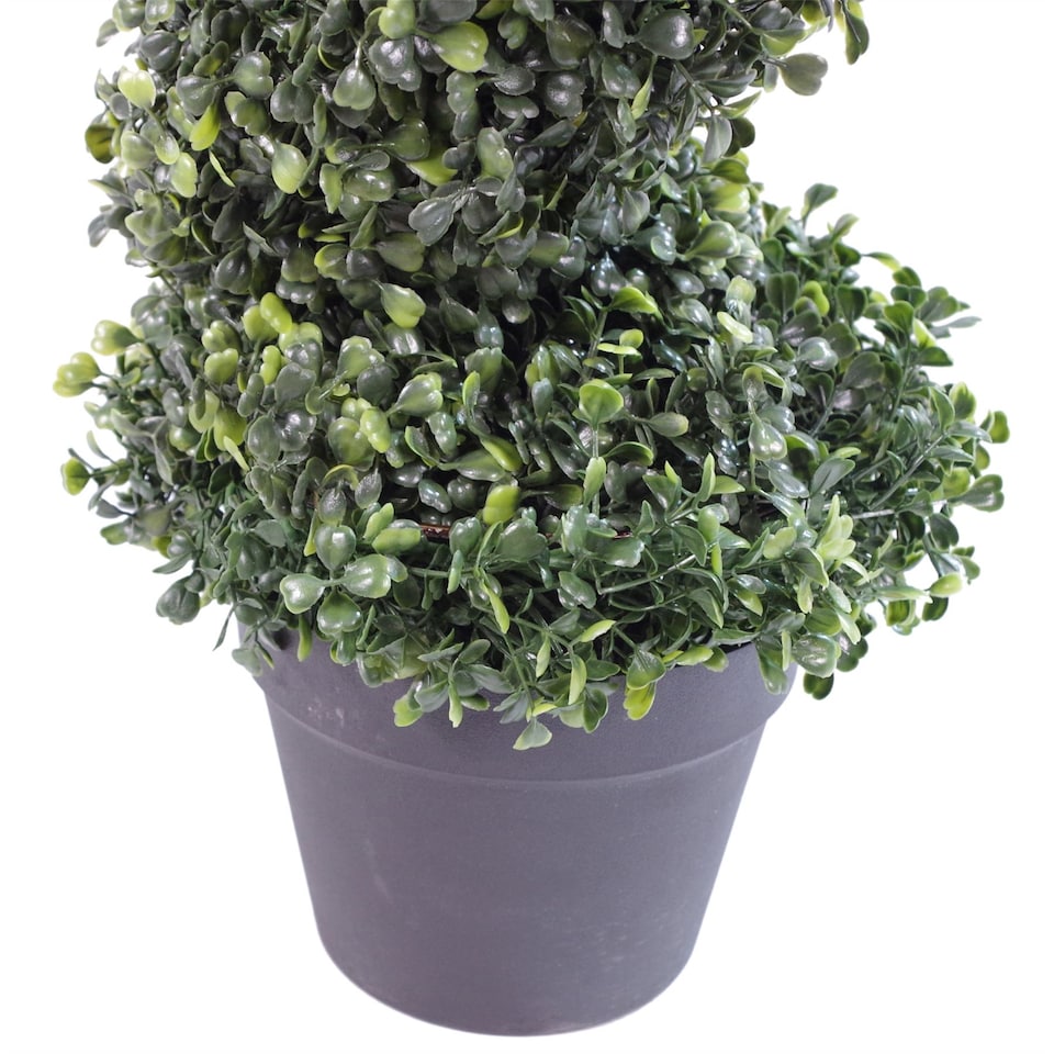 image 1 of Pair of 90cm (3ft) Tall Artificial Boxwood Tower Trees Topiary Spiral Metal Top | Green | 3ft