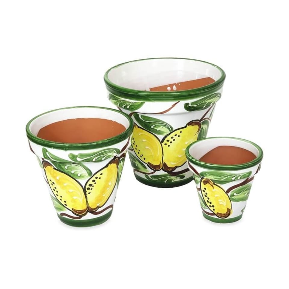 image 1 of Verano Spanish Ceramics Set of 3 Plant Pots - 16-29cm Lemons Multi