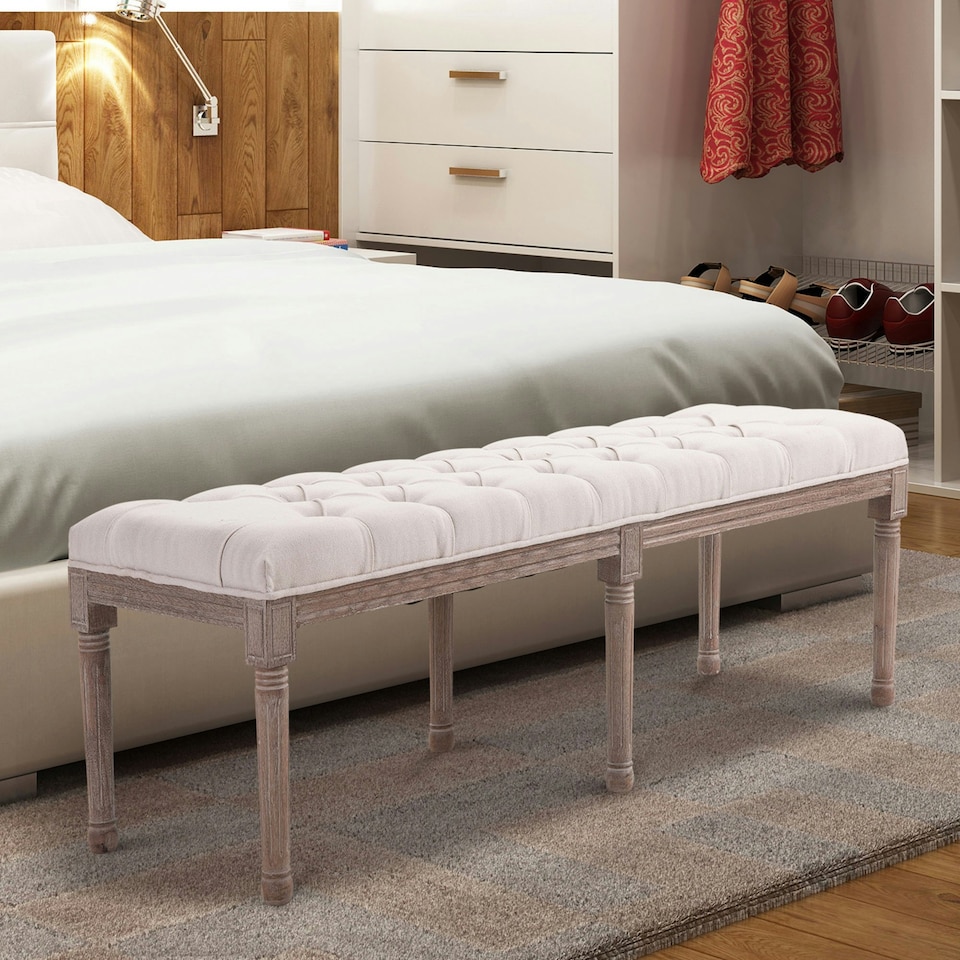 image 1 of HOMCOM Stool Bench 3 Person Chic Button Tufted Bedside Seat End Hallway