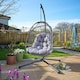 image 2 of Hanging Egg Chair Rattan Black Waterproof Dark Grey Cushion Indoor Outdoor Seat