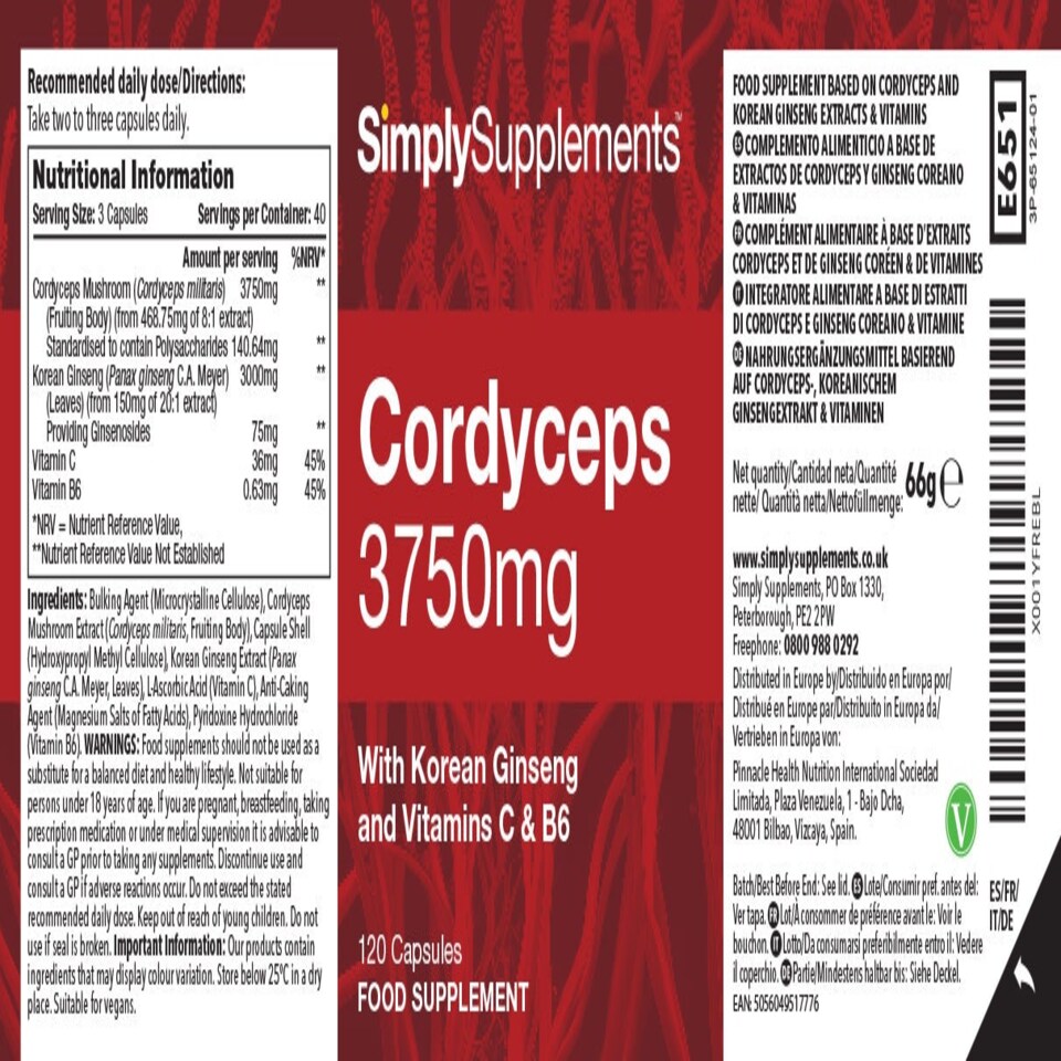 image 1 of Cordyceps 3750mg with Korean Ginseng - 120 Capsules