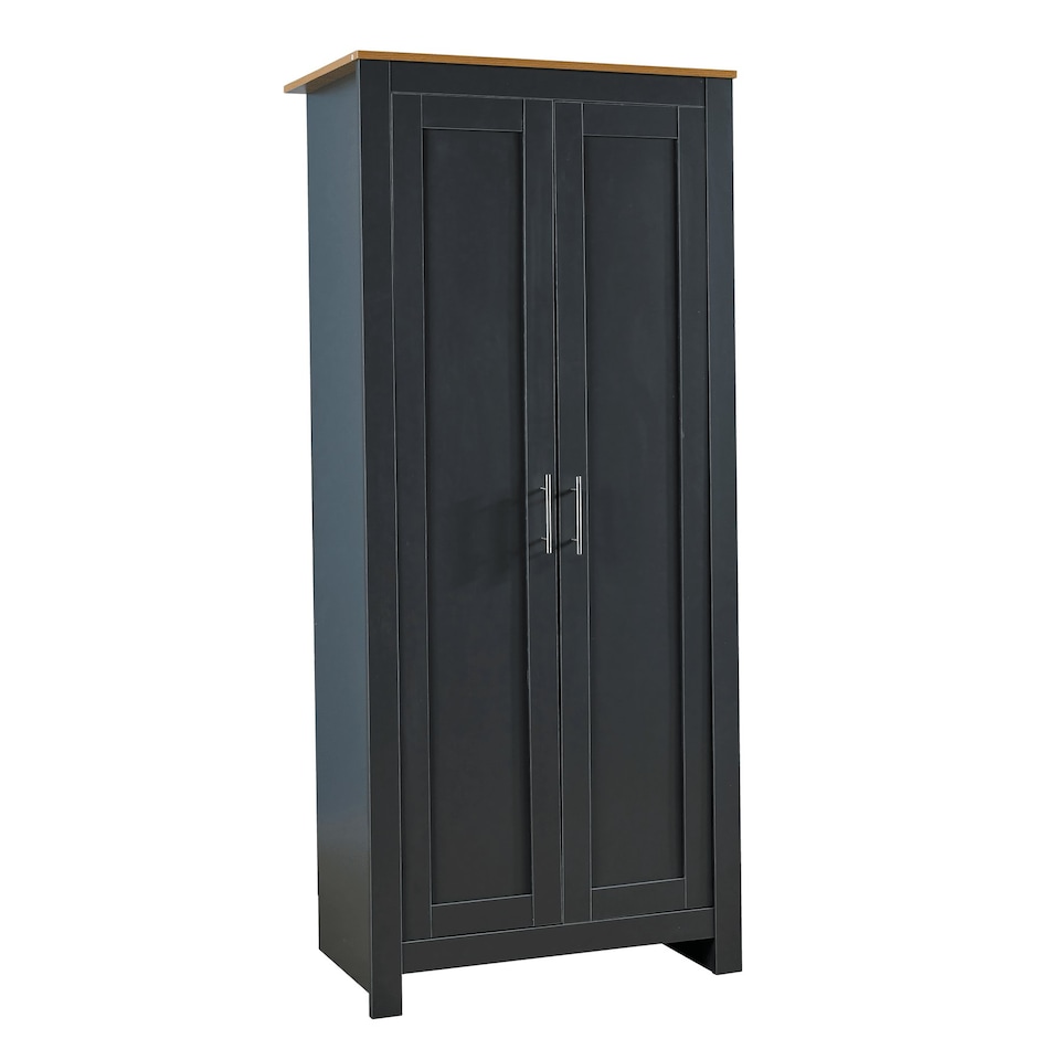 image 1 of Wardrobe 2 Door Bedroom Furniture Clothing Storage Oak Top Wooden Unit Grey