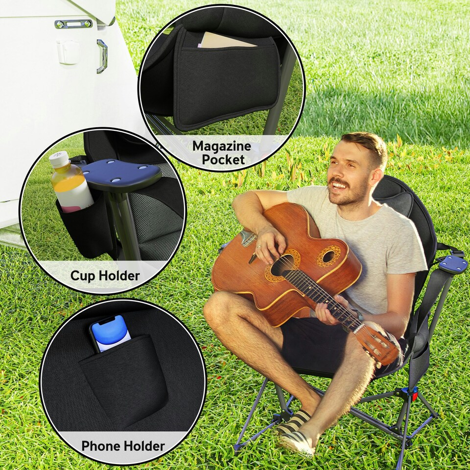 image 1 of Outsunny Hammock Camping Chair Set of 2, Adjustable Back Camp Chair, Black