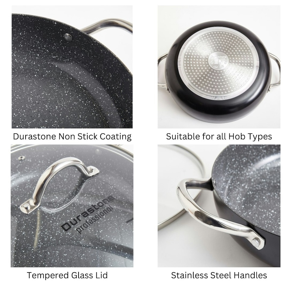 image 1 of Durastone Black 28cm Shallow Casserole Pan with Lid, Oven Safe, All hob Compatible