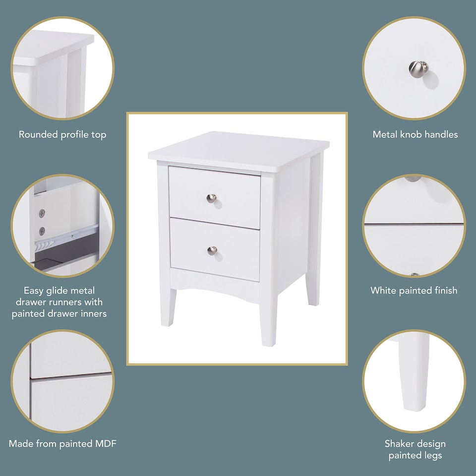 image 1 of Como 2 Drawer Bedside Cabinet - Shaker-Style Design for Modern Compact Living | White | White | One Size | 1