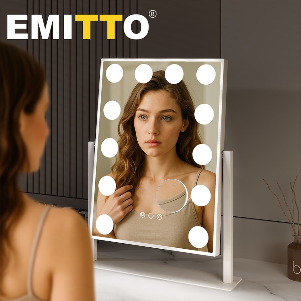 image 1 of Emitto LED Hollywood Makeup Vanity Mirror  Dimmable 3 Colour Lights 31x47cm