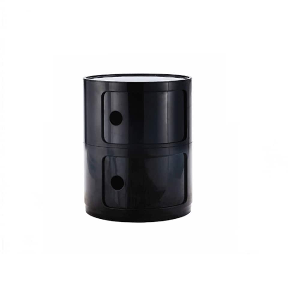 image 1 of Living and Home Cylindrical 2-Tiered Plastic Storage Drawer Unit, Black
