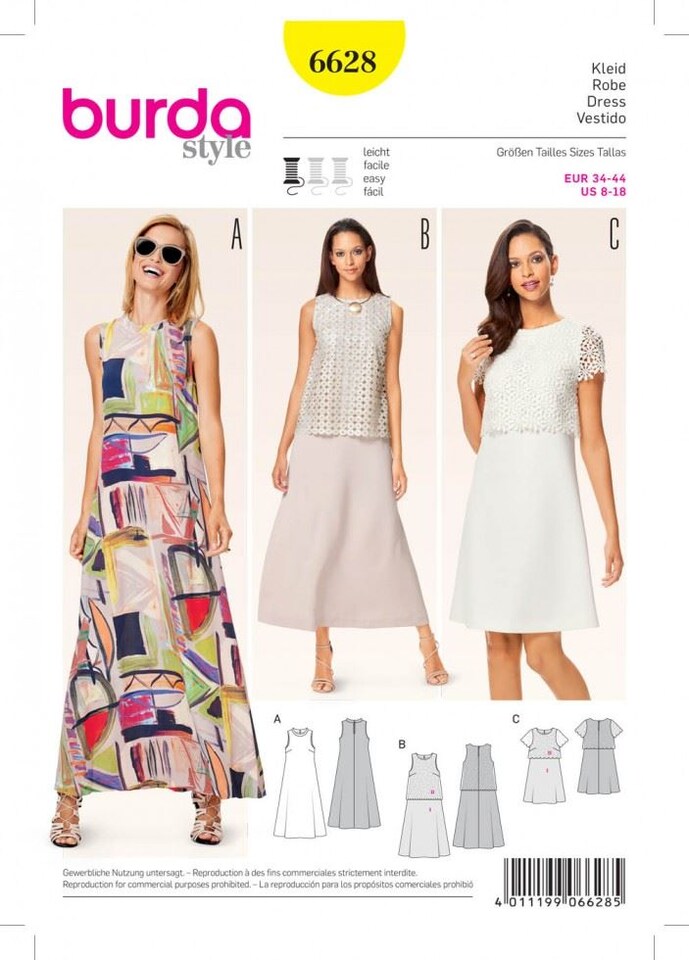 image 1 of Burda 6628 Paper Sewing Pattern – Women’s Dress, UK Sizes 8–18, Easy