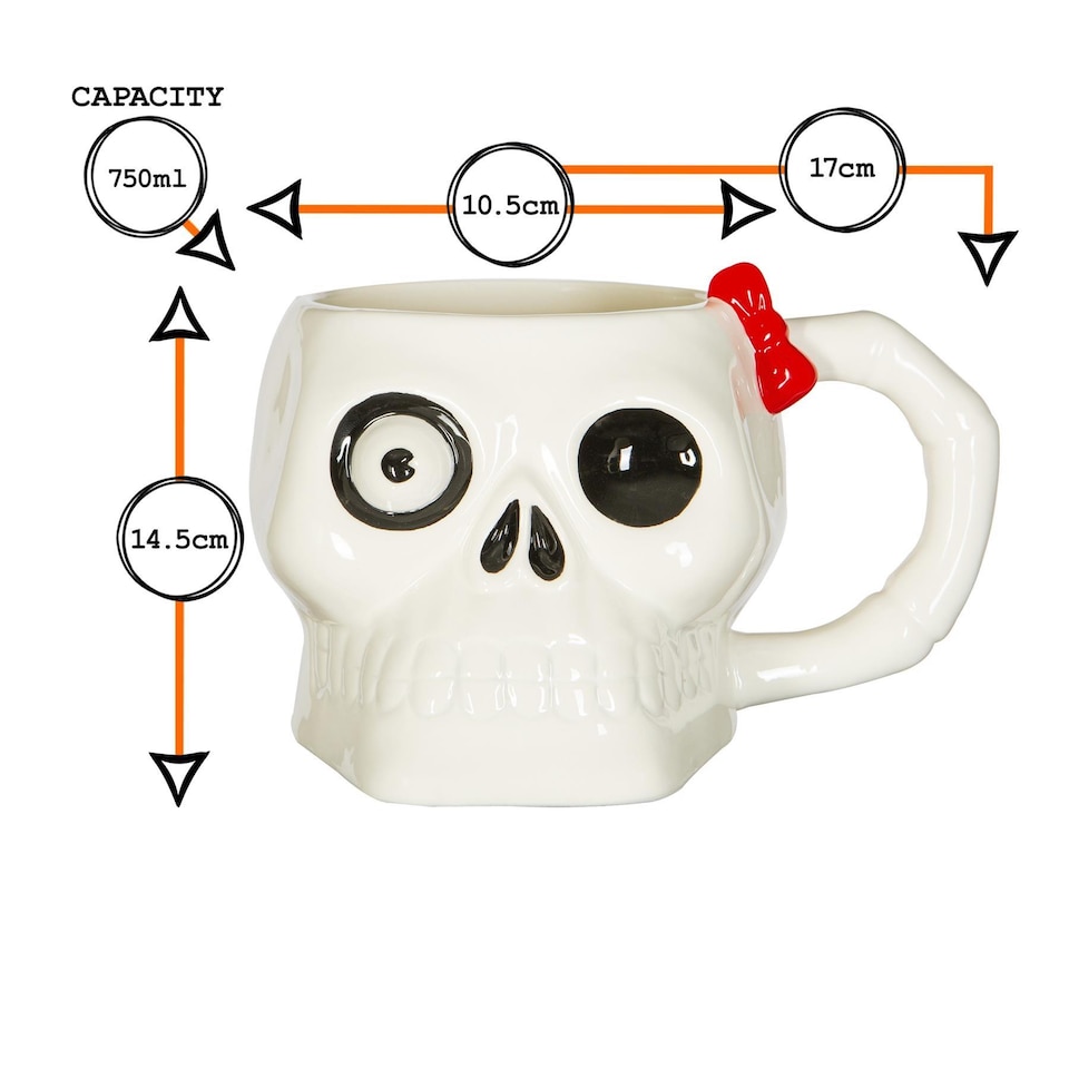 image 1 of Fax Potato Halloween Stoneware Skull Mugs - 750ml - Pack of 4