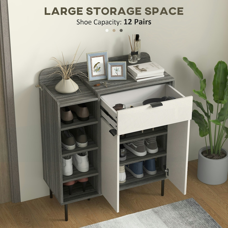 image 1 of HOMCOM Hallway Shoe Cabinet with 3 Adjustable Shelves Graphite Wood Effect