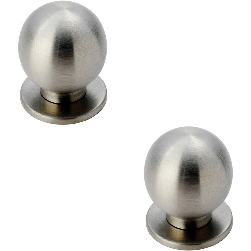 Loops 2x Small Solid Ball Cupboard Door Knob 25mm Dia Stainless Steel Cabinet Handle in Metallics